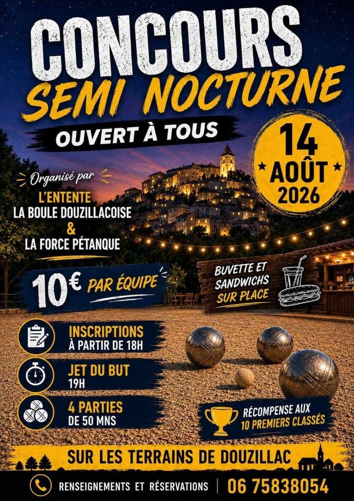 Concours de pétanque semi-nocturne Douzillac