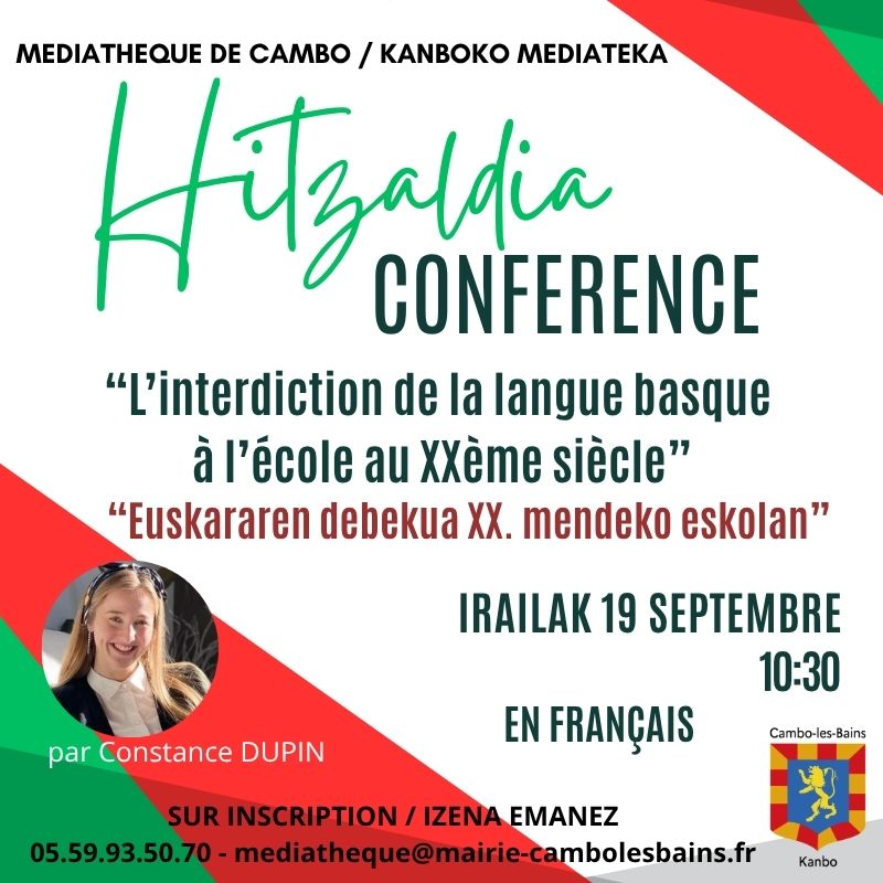 Conférence L&rsquo;interdiction de la langue basque à l&rsquo;école au XXème siècle Médiathèque Cambo-les-Bains