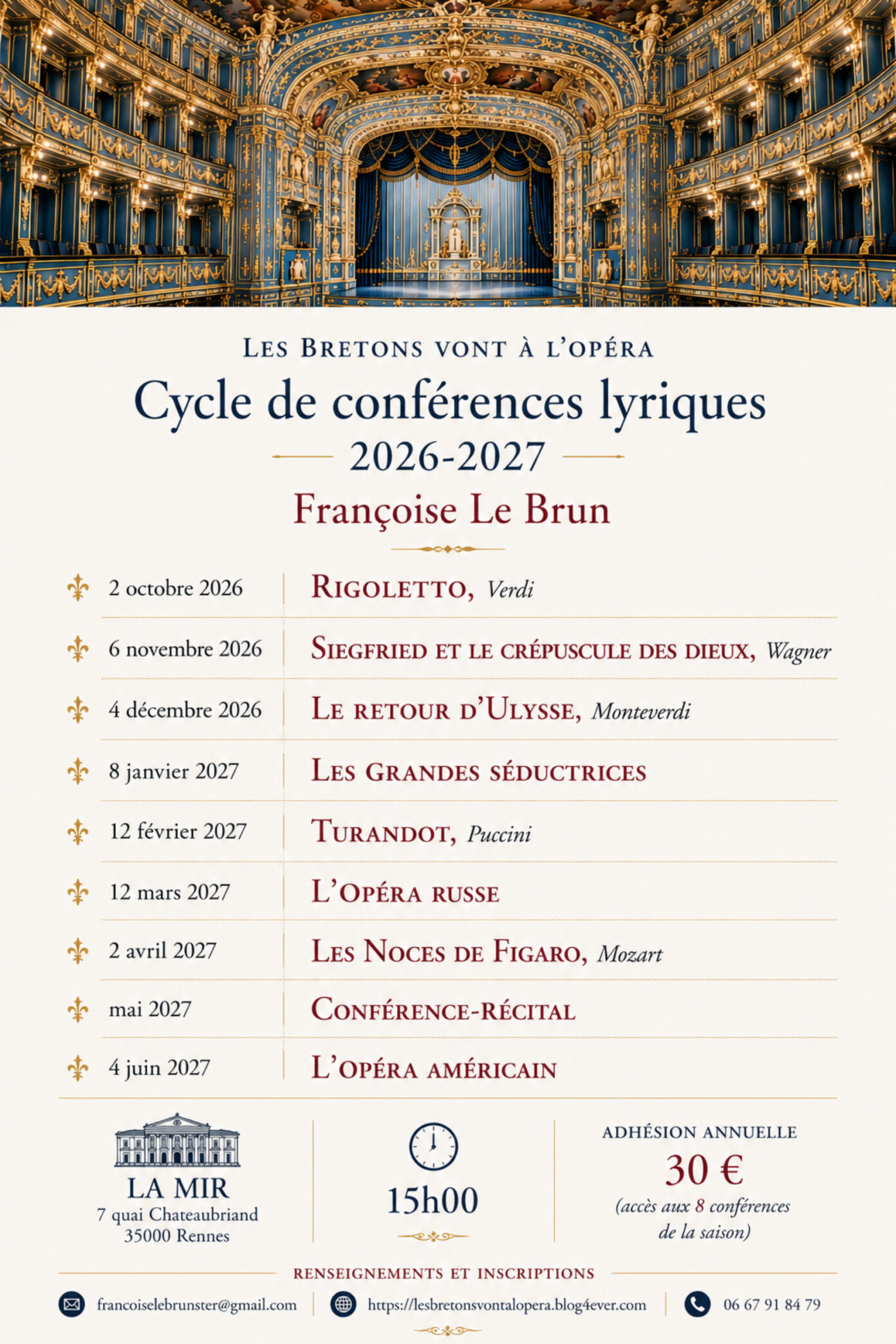 Le monde varié et passionnant de l’opéra avec les conférences et vidéos de Françoise Le Brun MIR Rennes