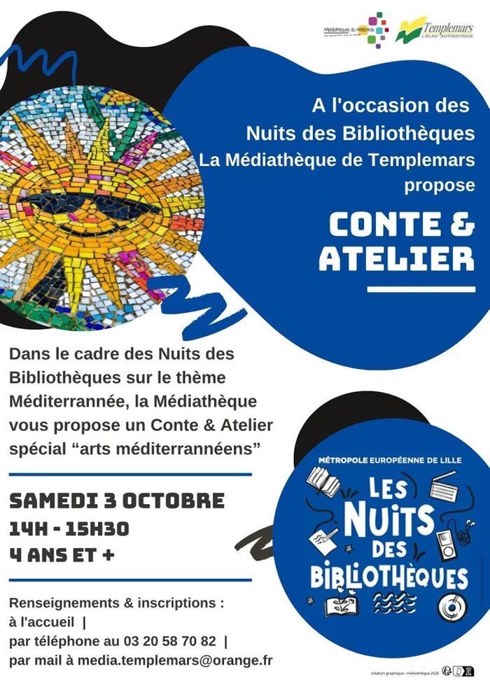 Conte et atelier spécial « arts méditerranéens » Médiathèque Noel Dejonghe Templemars