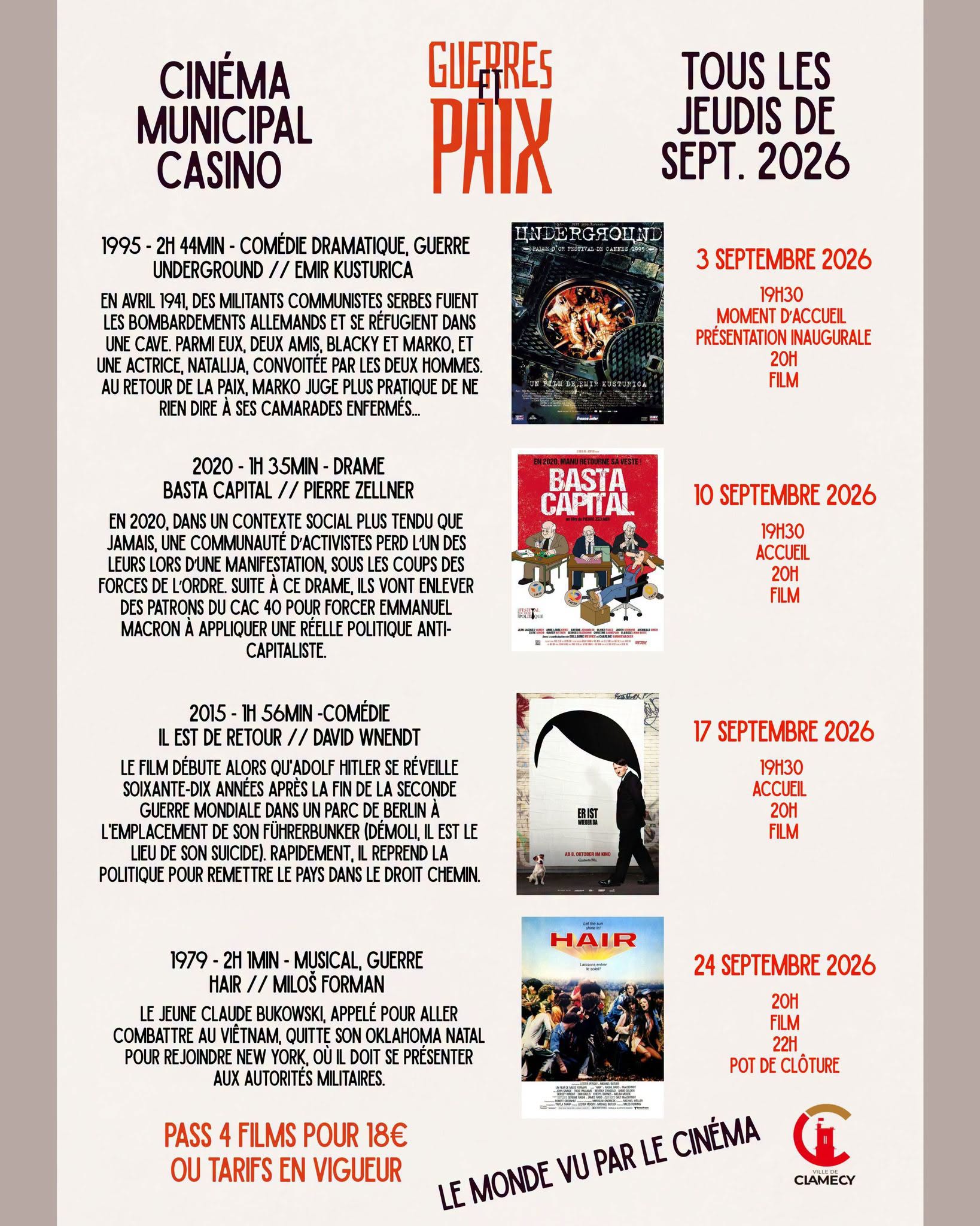 Cycle Guerre et Paix au Cinéma Projection du film Il est de retour comédie de David Wnendt Cinéma Casino Clamecy