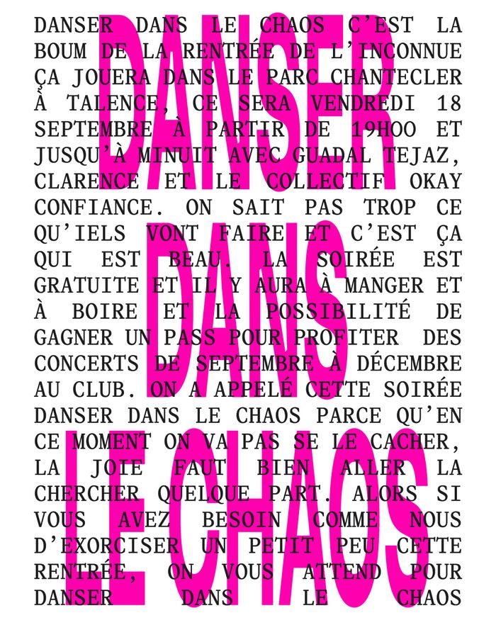 Danser dans le chaos : GUADAL TEJAZ + CLARENCE + OKAY CONFIANCE, L’INCONNUE, Talence