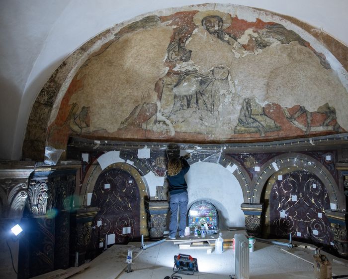 Démonstration de savoir-faire par l&rsquo;entreprise Arcams (Atelier de Restauration Conservation d&rsquo;Art Mural et Sculptures), Cathédrale Saint-Vincent, Chalon-sur-Saône