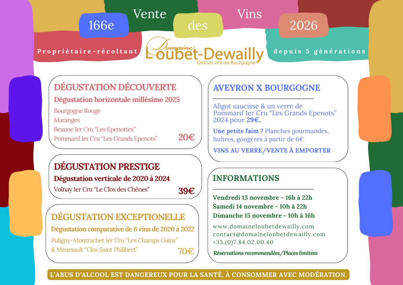 Domaine Loubet-Dewailly Vente des Vins 2026 dégustation Prestige verticale de l’appellation Volnay 1er Cru Le Clos des Chênes de 2020 à 2024 Domaine Loubet-Dewailly Beaune