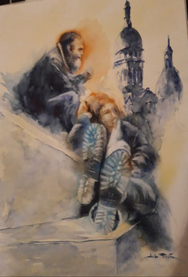 Exposition Aquarelles Jean-Luc Pateytas rue de Verdun Montpon-Ménestérol