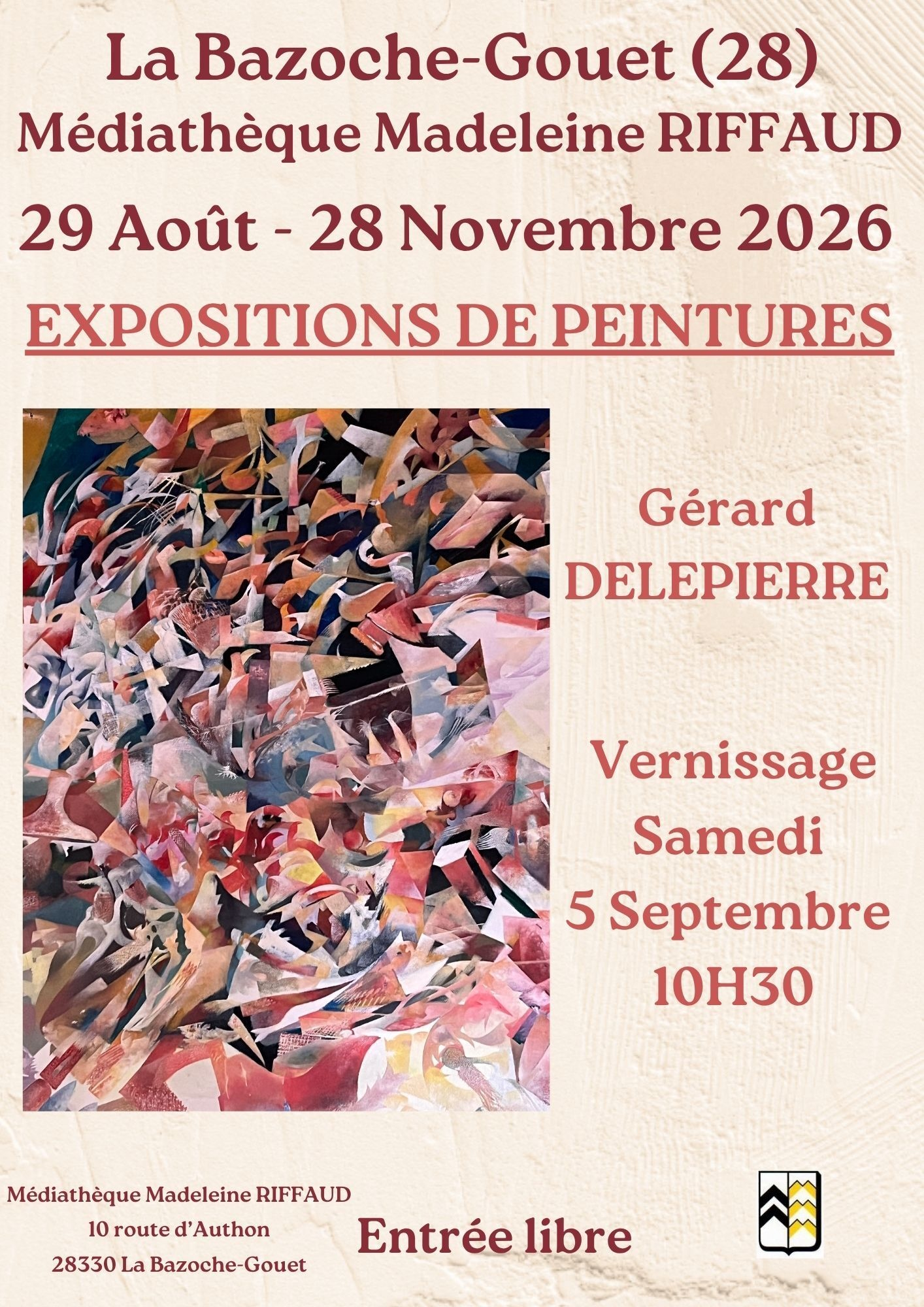 Exposition de peintures Médiathèque Madeleine RIFFAUD La Bazoche-Gouet 2026-08-29