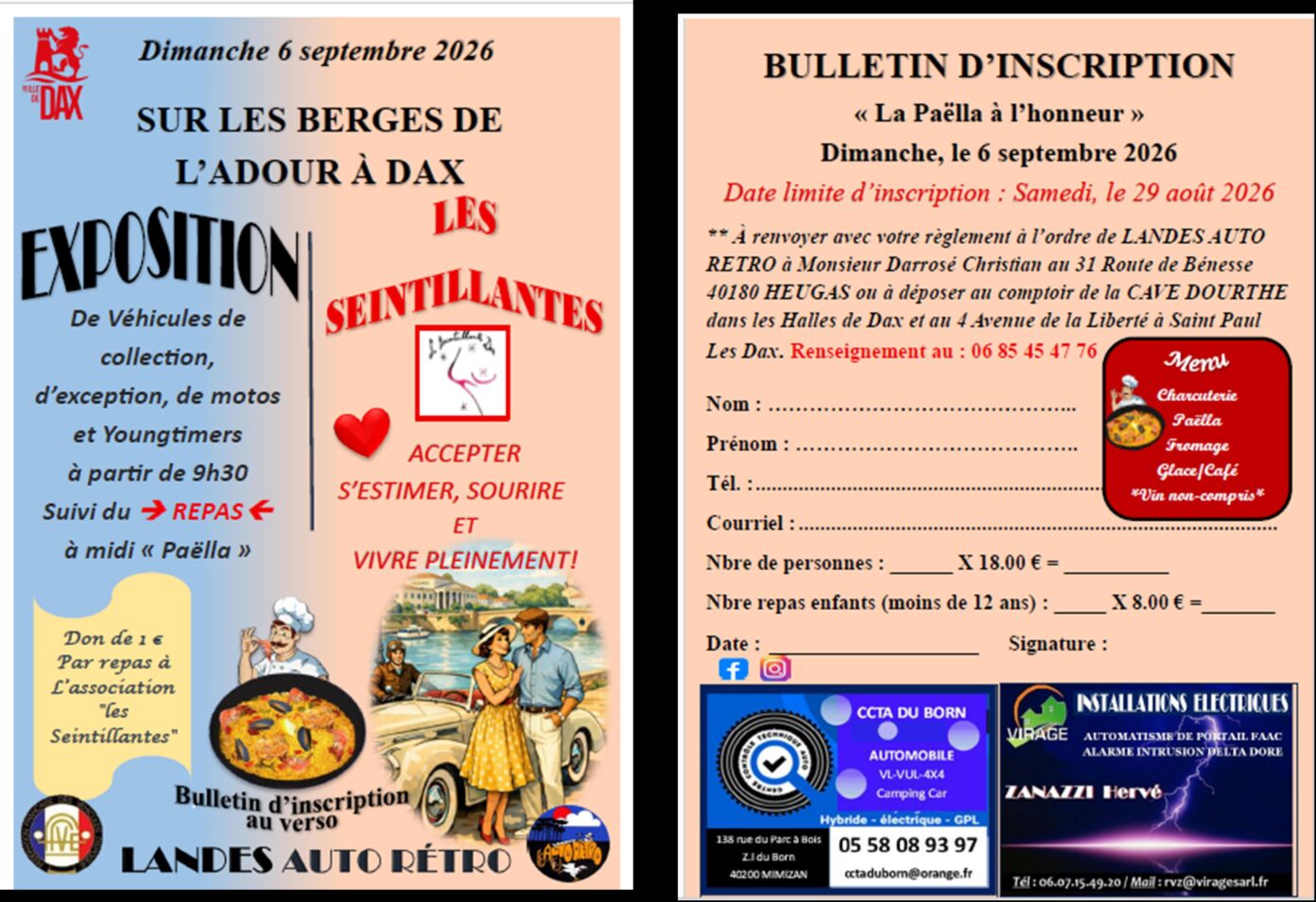 Exposition de voitures et motos anciennes Berges de l’Adour Dax
