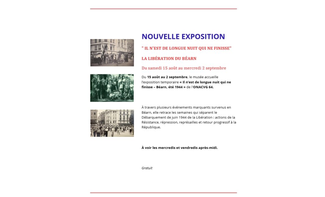 Exposition: Il n’est de longue nuit qui finisse La libération du Béarn Musée de la Résistance Pau