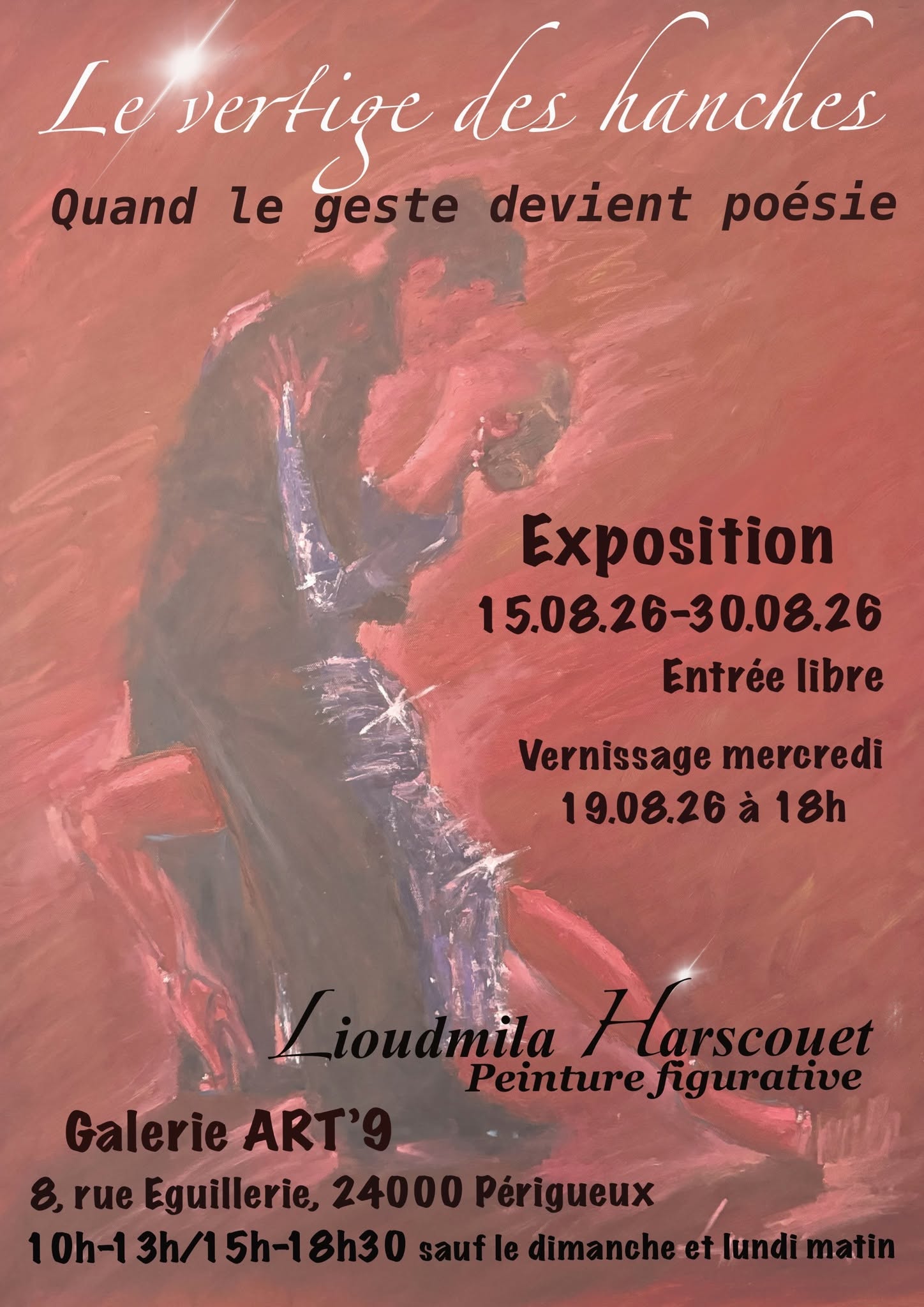 Exposition Le vertige des hanches Lioudmila Harscouet Galerie Art’9 Périgueux