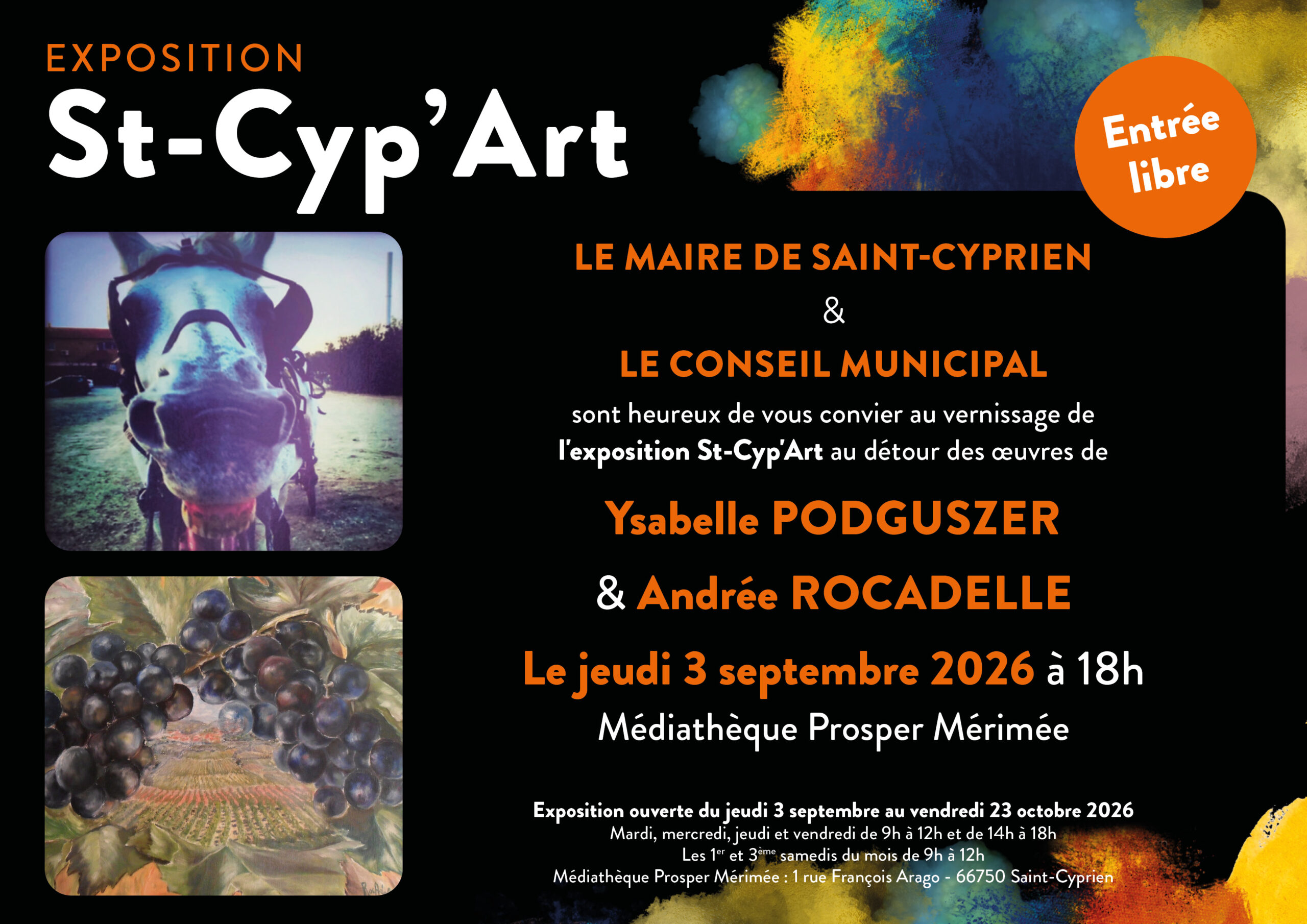 EXPOSITION ST-CYP'ART ISABELLE PODGUSZER & ANDREE ROCADELLE 1 rue François Arago Saint-Cyprien 2026-09-03
