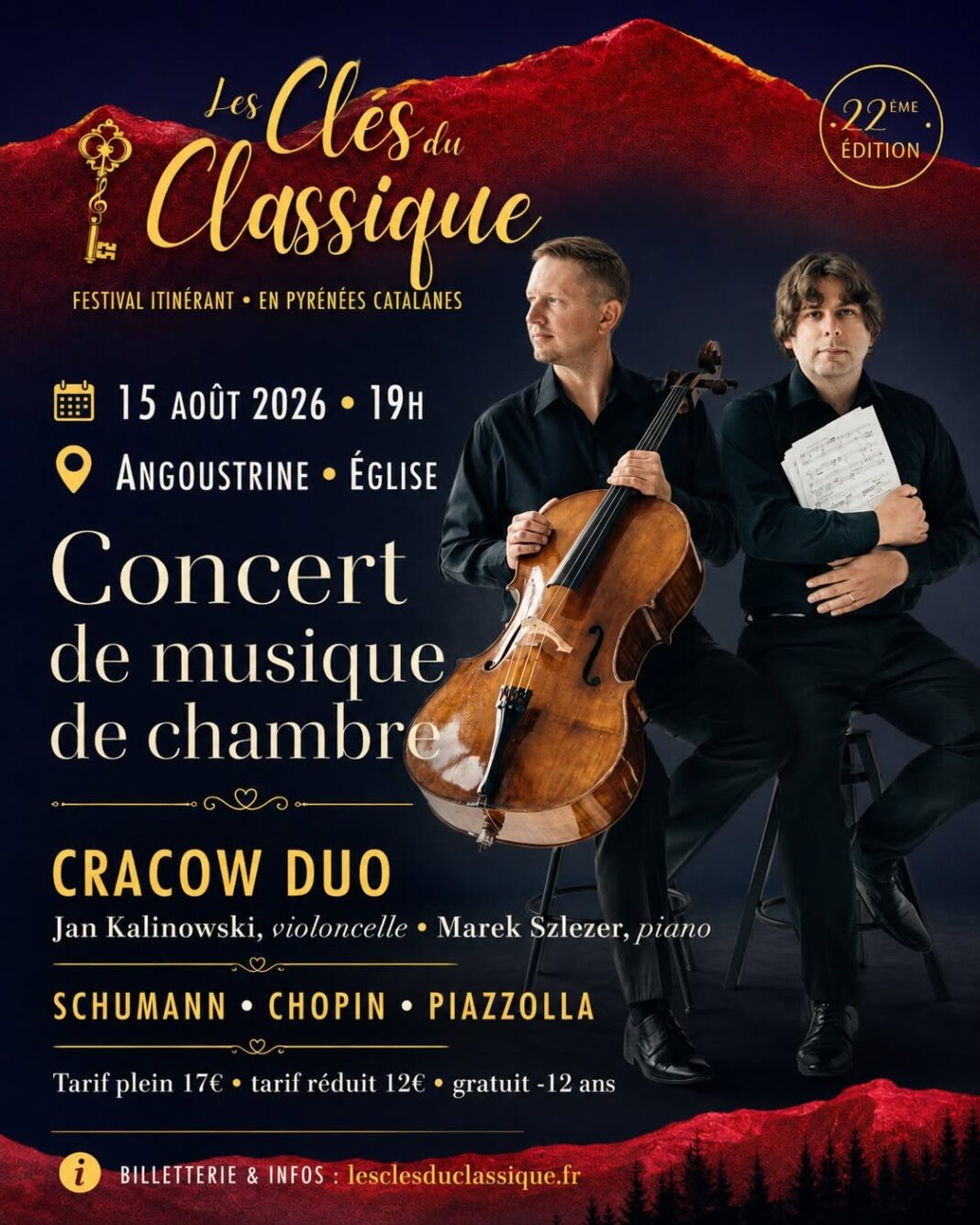FESTIVAL LES CLES DU CLASSIQUE CONCERT DE MUSIQUE DE CHAMBRE: CRACOW DUO. Angoustrine-Villeneuve-des-Escaldes