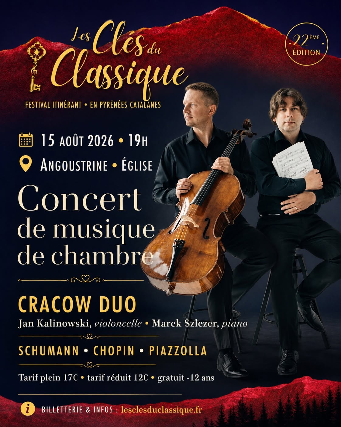 FESTIVAL LES CLES DU CLASSIQUE CONCERT DE MUSIQUE DE CHAMBRE: CRACOW DUO.  Angoustrine-Villeneuve-des-Escaldes 2026-08-15