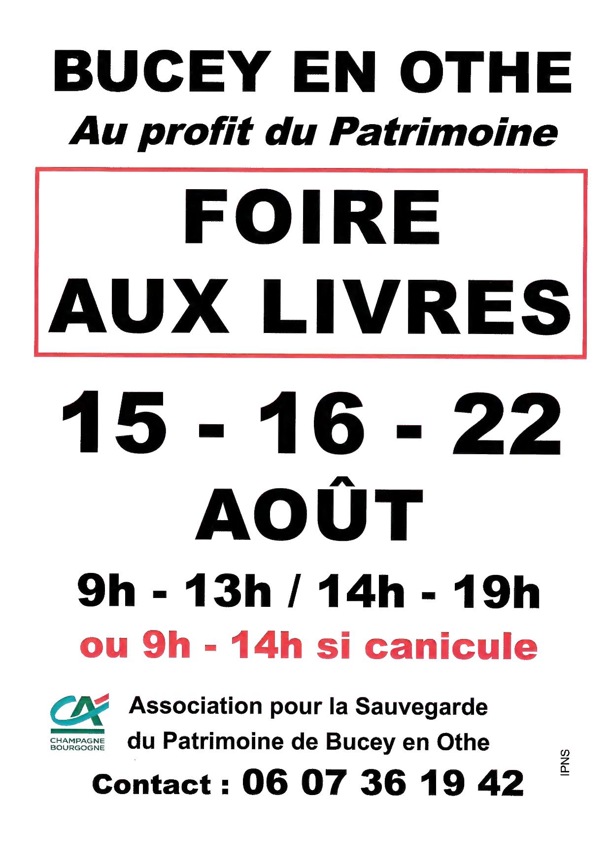 Foires aux livres 4 rue du Stade Bucey-en-Othe 2026-08-15