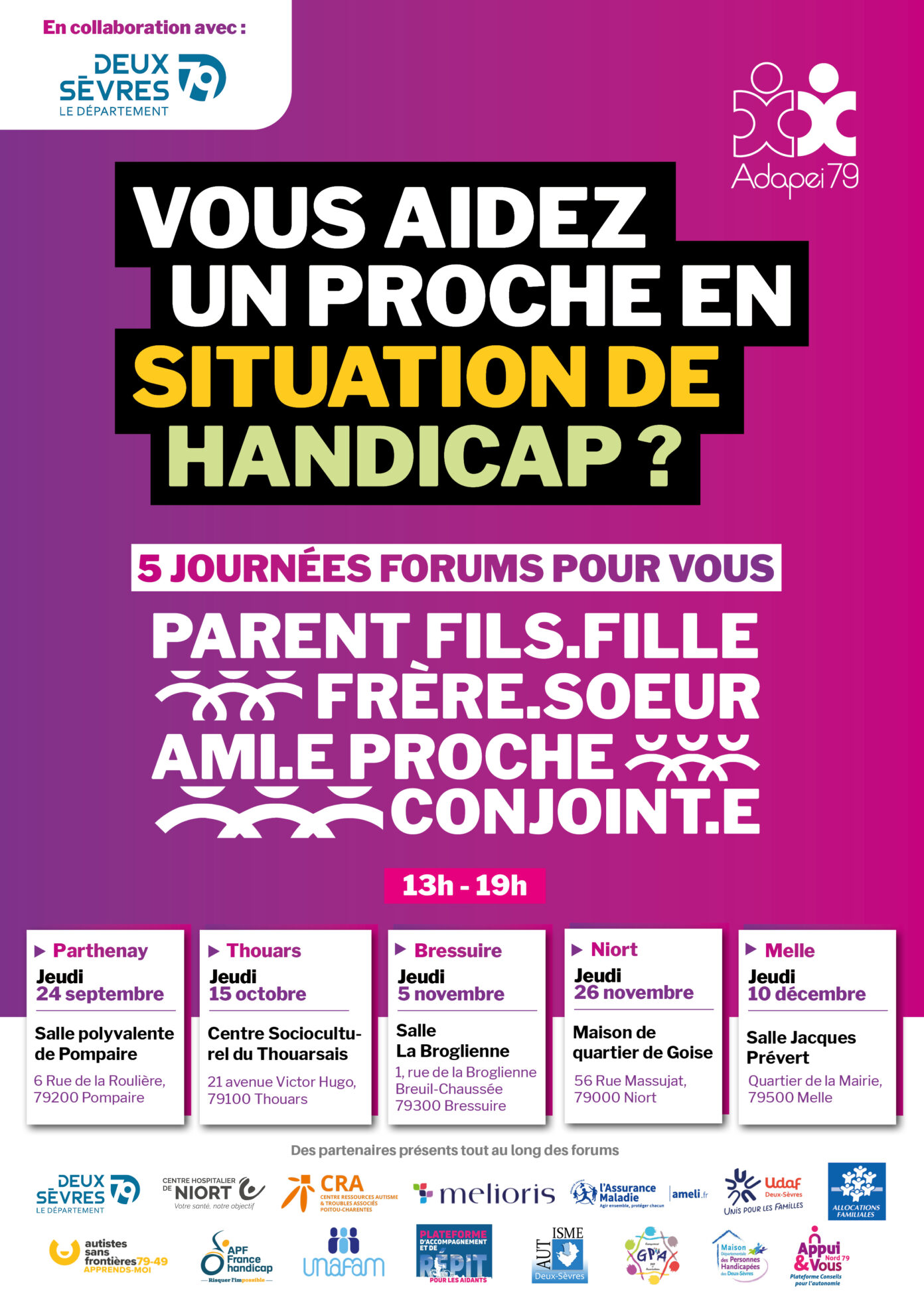 Forum pour les aidants de proches en situation de handicap Salle Polyvalente Pompaire Pompaire