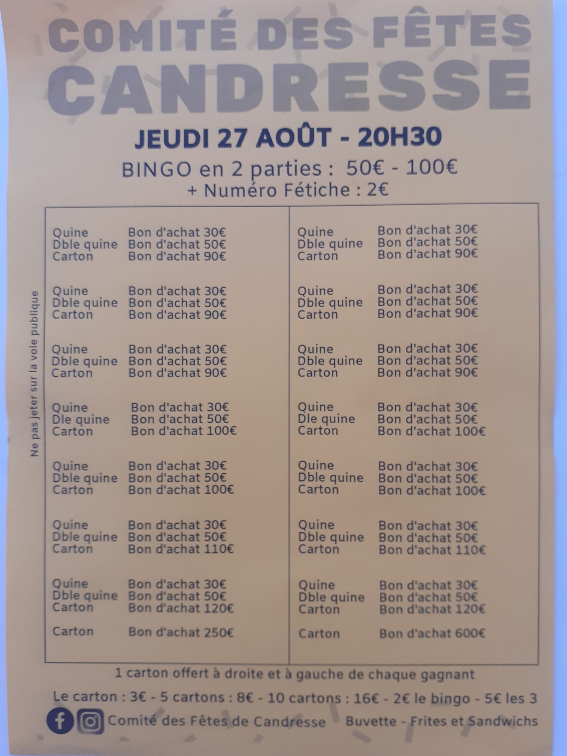 Grand loto bingo des fêtes Rue des Écoles Candresse 2026-08-27