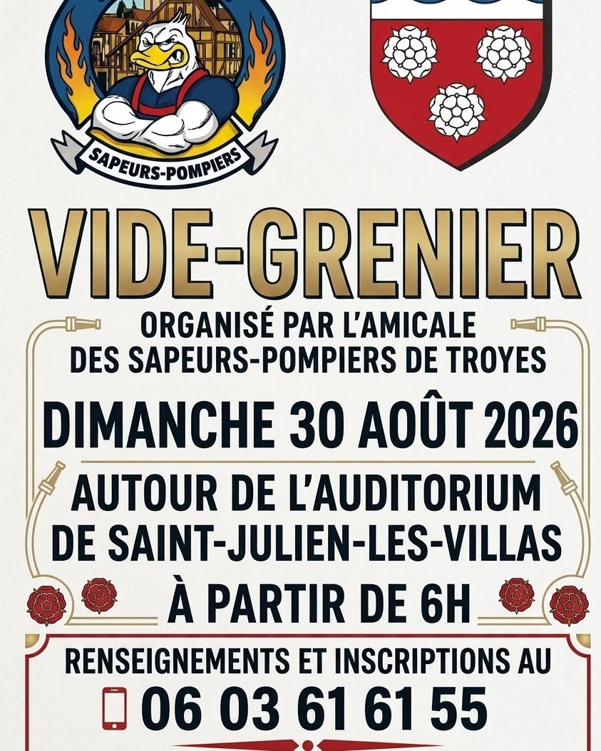 Grand Vide-Greniers des Sapeurs-Pompiers Autour de l’Auditorium de Saint-Julien-les-Villas Saint-Julien-les-Villas 2026-08-30
