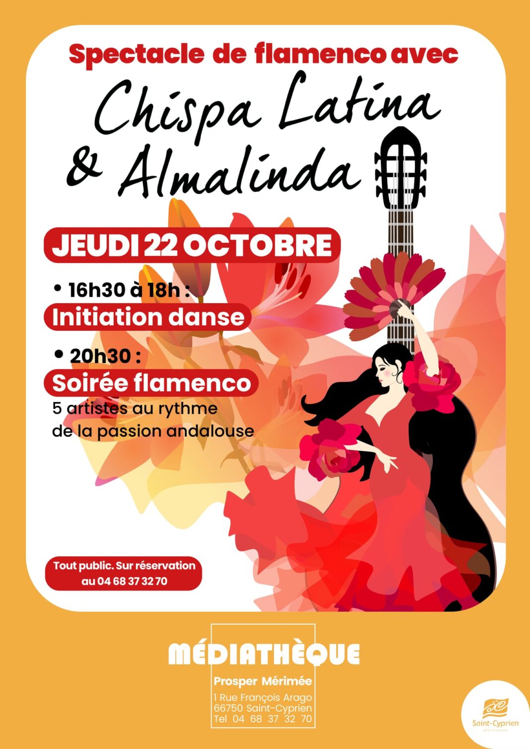 INITIATION DANSE FLAMENCO AVEC CHISPA LATINA & ALMALINDA Médiathèque Prosper Mérimée Saint-Cyprien