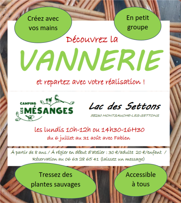 Initiation vannerie Lac des Settons rive gauche, l’Huis Gaumont Montsauche-les-Settons