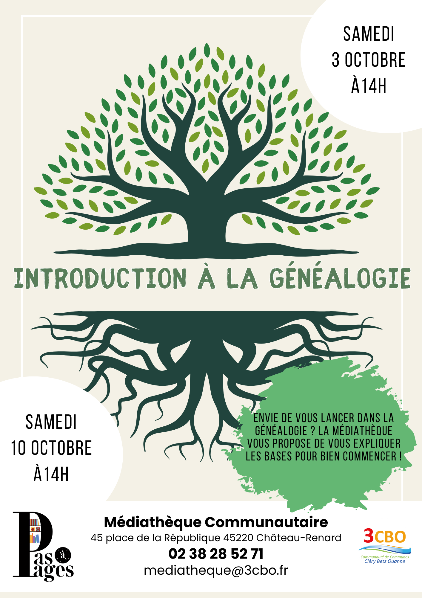 Introduction à la généalogie 45 Place de la République Château-Renard 2026-10-03