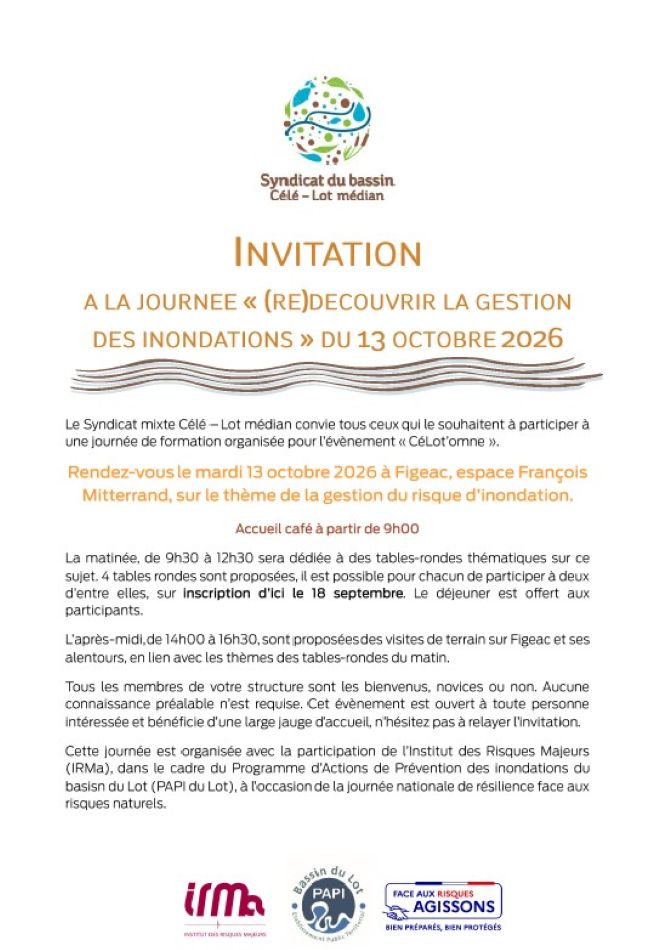 Journée (re )decouvrir la gestion des inondations à Figeac Place Philibert Renaud Figeac 2026-10-13