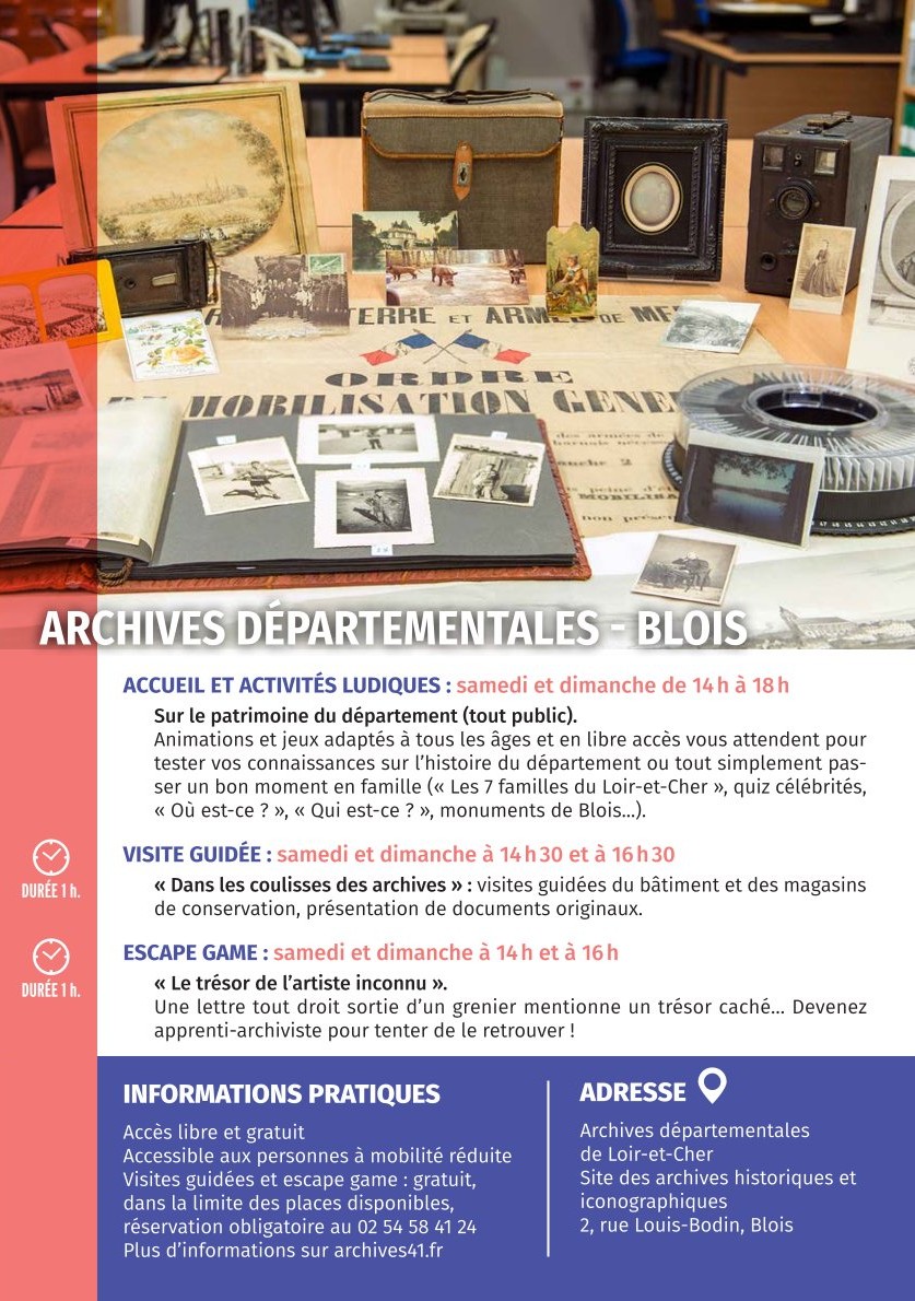 Journées Européennes du Patrimoine aux archives de Blois 2 Rue Louis Bodin Blois 2026-09-19