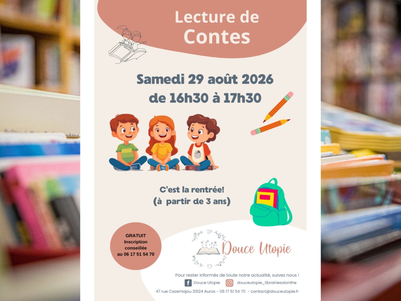 Lectures de contes Librairie-Salon de thé Douce Utopie Auros