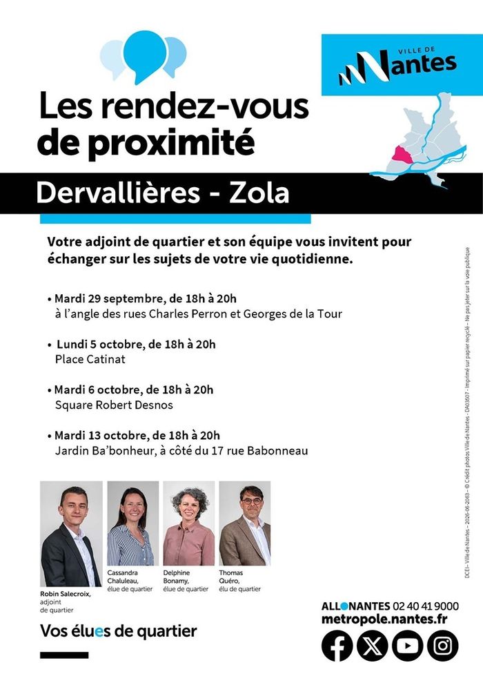 Les élues et élus à votre rencontre – Quartier Dervallières-Zola Quartier Dervallières Nantes