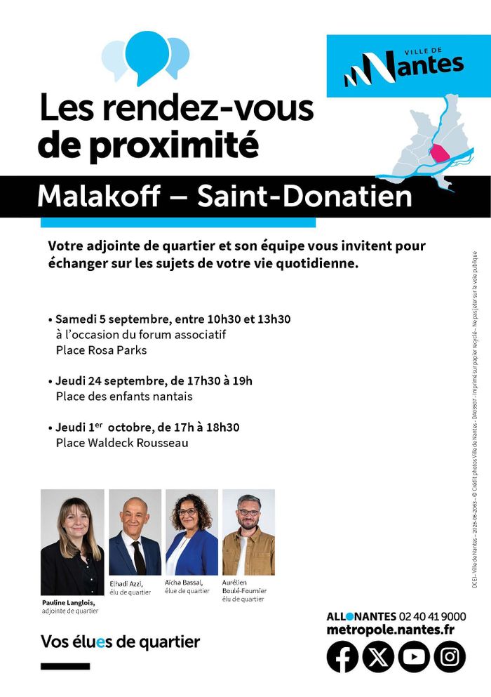 Les élues et élus à votre rencontre – Quartier Malakoff Saint-Donatien Quartier Malakoff / St-Donatien Nantes