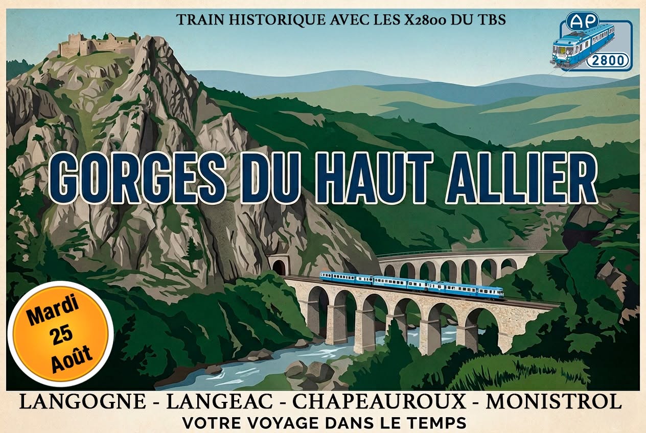 LES GORGES DE L'ALLIER À BORD DU TRAIN BLEU DU SUD  Langogne 2026-08-25