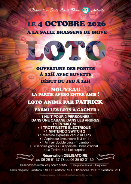 Loto de l&rsquo;Associaton école Louis Pons (Halle Brassens)  Brive-la-Gaillarde