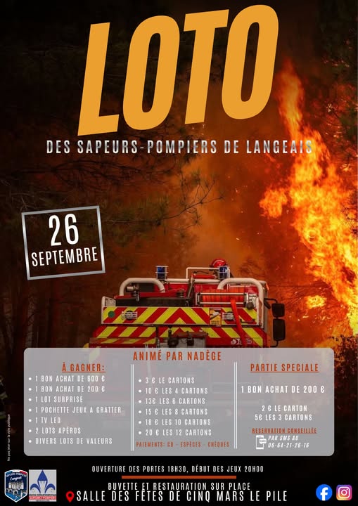 LOTO DES SAPEURS POMPIERS DE LANGEAIS  Cinq-Mars-la-Pile