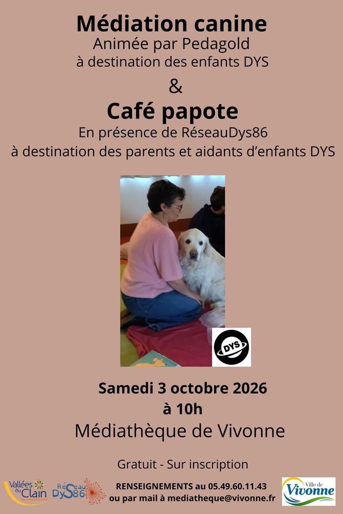 Médiation canine et café papote autour des DYS, Médiathèque De Vivonne, Vivonne