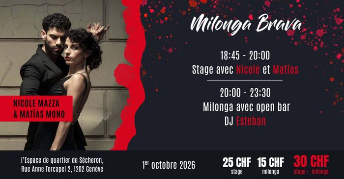 Milonga Brava avec Nicole Mazza & Matías Mono, Espace de quartier Sécheron, Genève