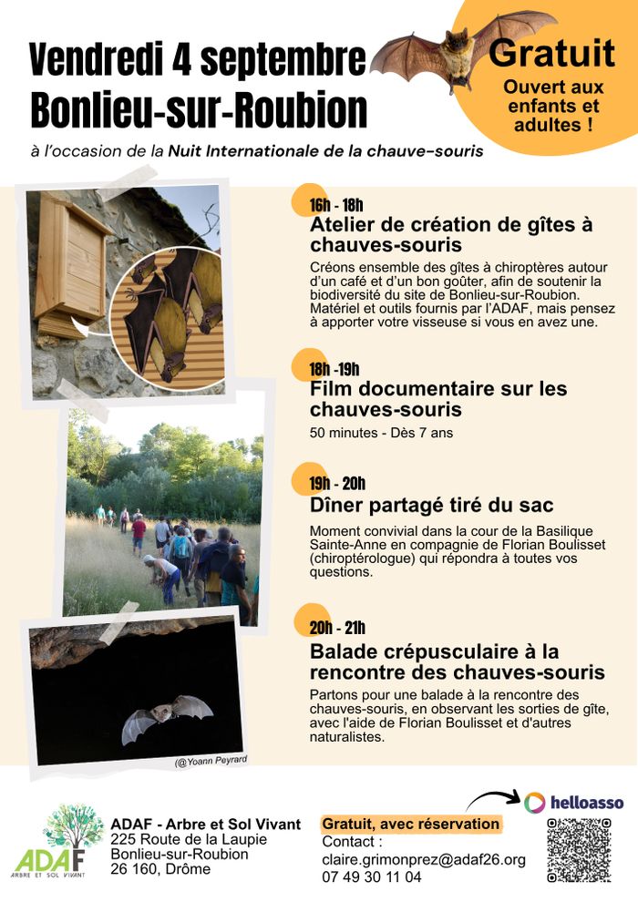 Nuit internationale de la chauve-souris à Bonlieu-sur-Roubion (26) ADAF - Arbre et Sol Vivant Bonlieu-sur-Roubion