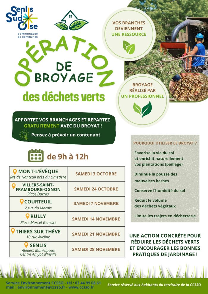 Opération de broyage des déchets verts, Ateliers municipaux (parking), Senlis