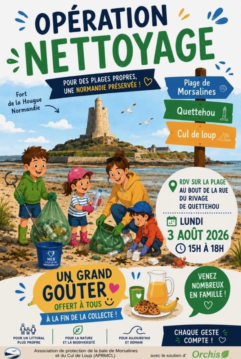 Opération nettoyage de la plage sur la plage Quettehou