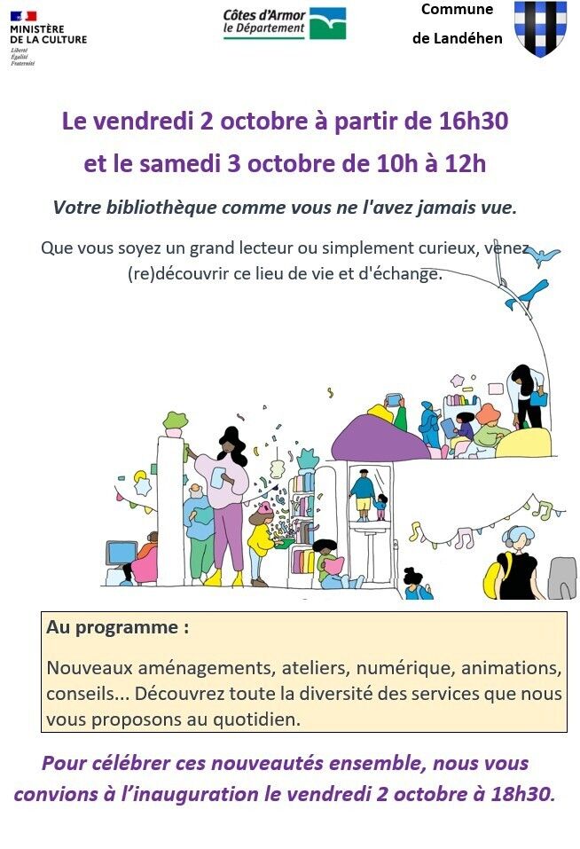 Porte ouverte & Inauguration Bibliothèque Municipale de Landehen (arrière mairie) Landéhen