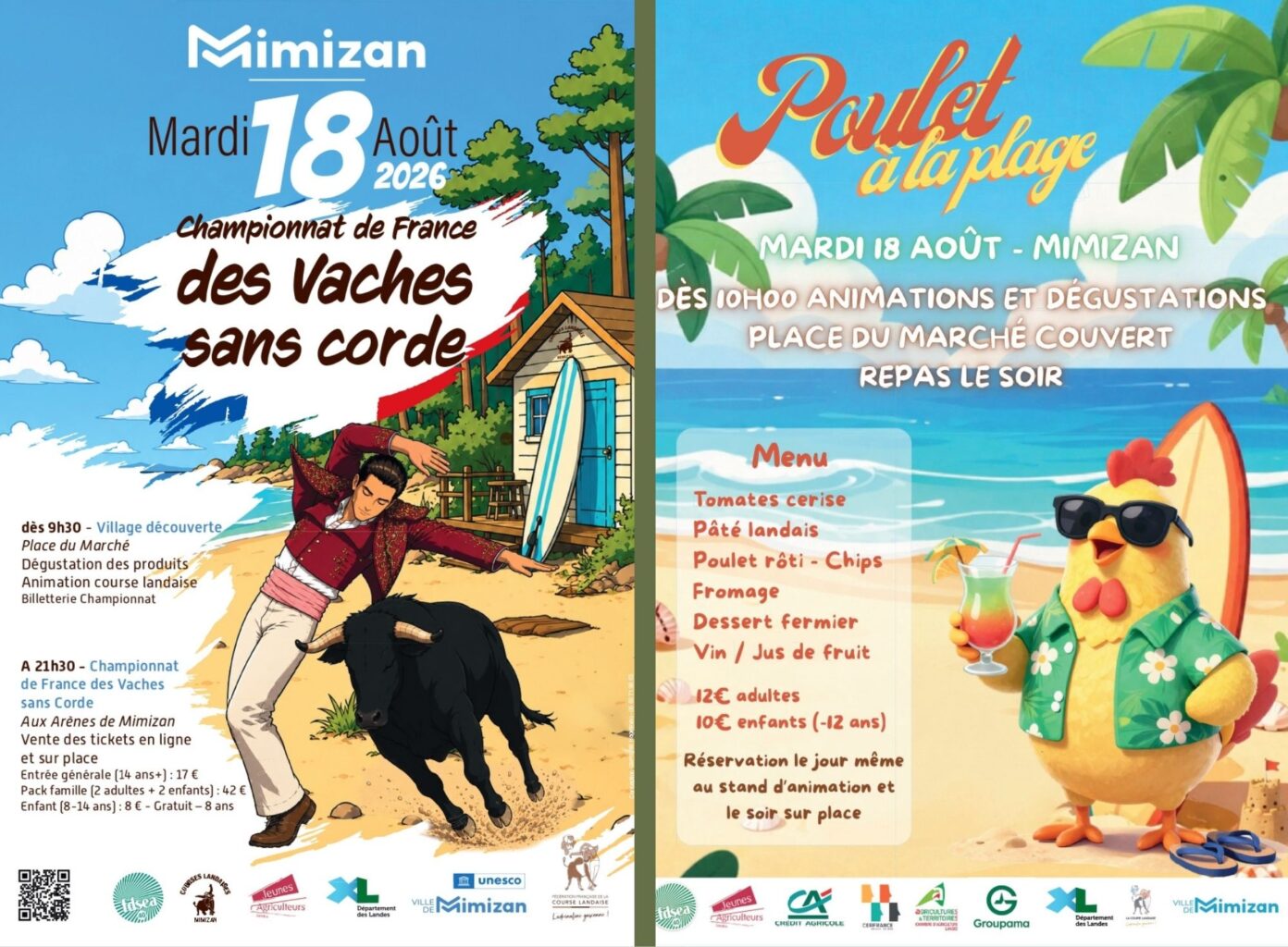Poulet à la plage et championnat de France des vaches sans corde Mimizan