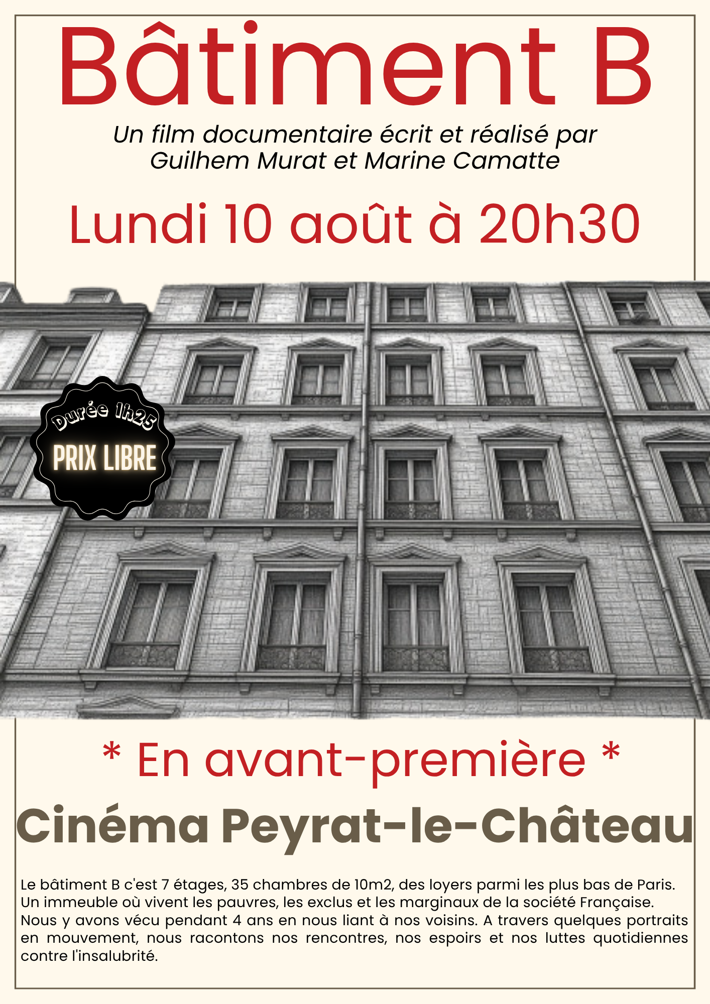 Projection avant-première Bâtiment B 7 Place du Champ de Foire Peyrat-le-Château 2026-08-10