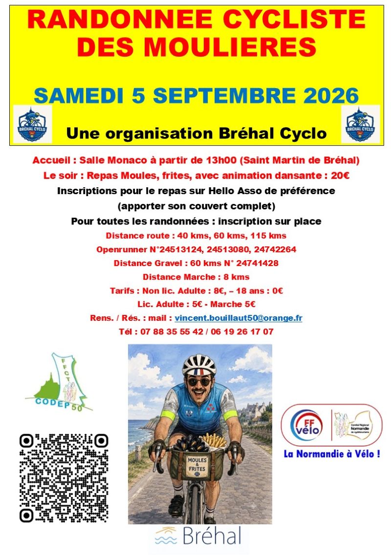 Randonnée Cycliste des Moulières Salle Polyvalente de Saint-Martin de Bréhal Bréhal