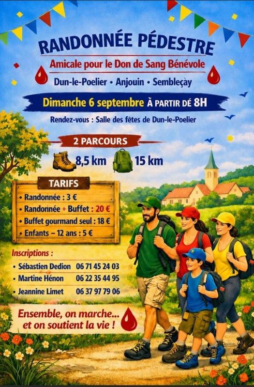 Randonnée pédestre Amicale don de sang Dun-le-Poëlier