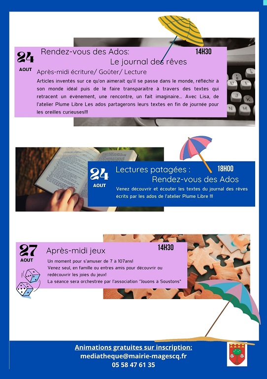 Rendez-vous des ados Journal des rêves Médiathèque de Magescq Magescq