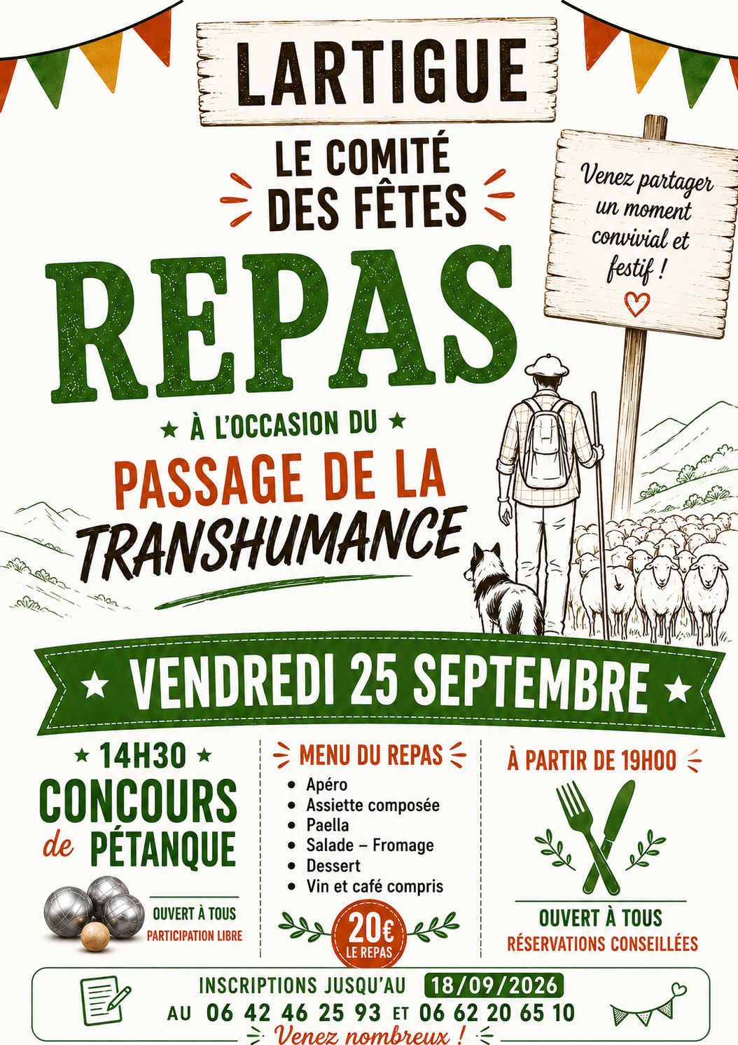 Repas à l&rsquo;occasion du passage de la Transhumance à LARTIGUE  Sauméjan