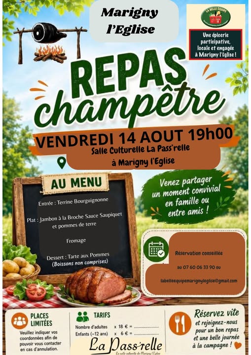 Repas champêtre Salle culturelle La Pass’relle Marigny-l’Église