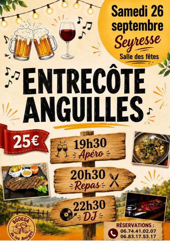 Repas entrecôtes anguilles salle des fetes Seyresse