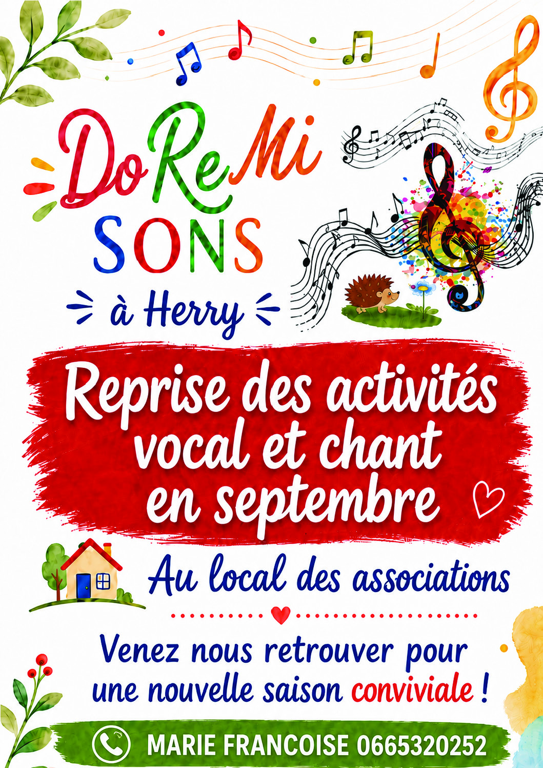 Reprise des activités vocales et chant 1 Place du Champ de Foire Herry 2026-09-15