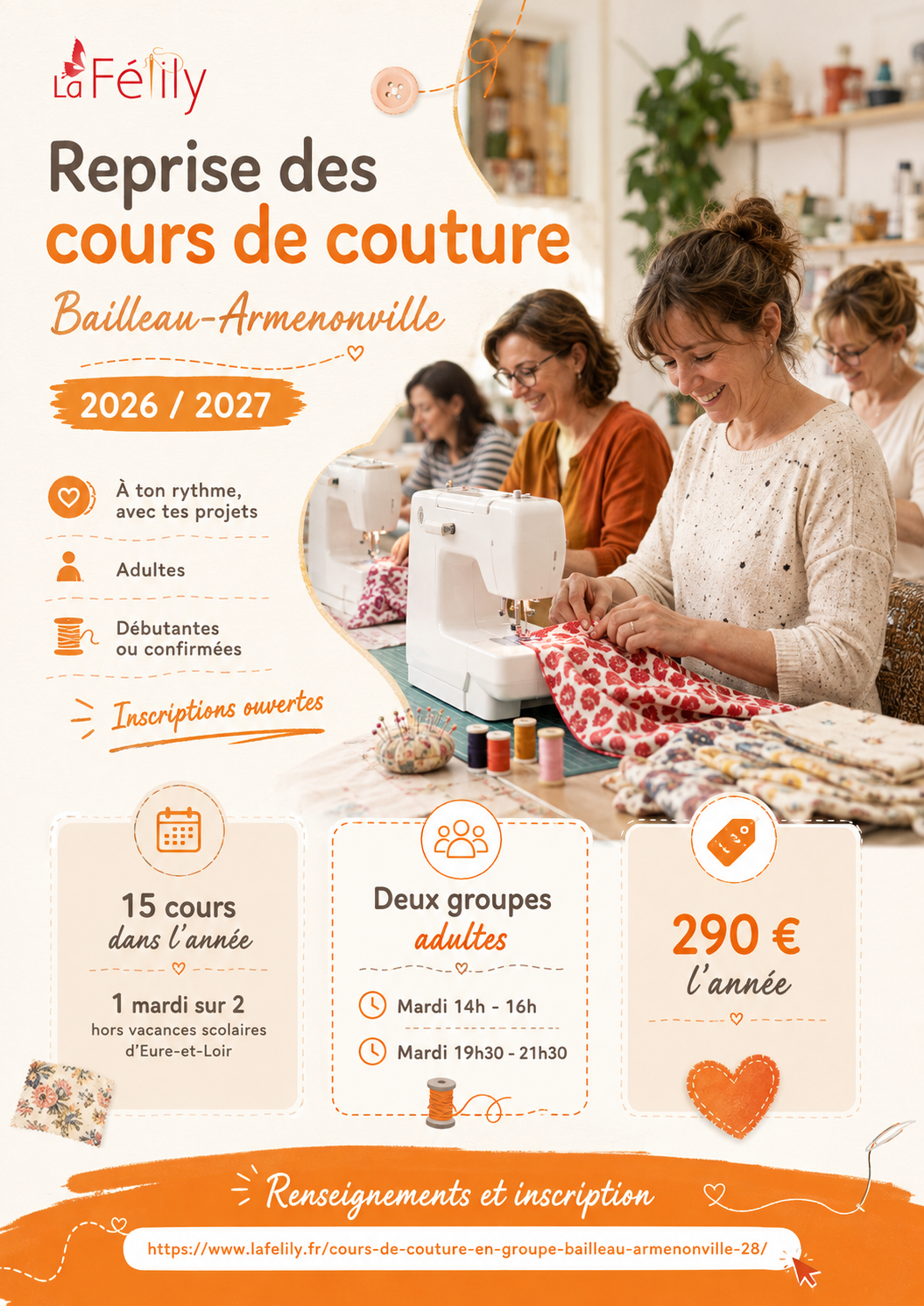 Cours de Couture Adultes Bailleau-Armenonville – Inscriptions 2026/2027 Salle d’Armenonville