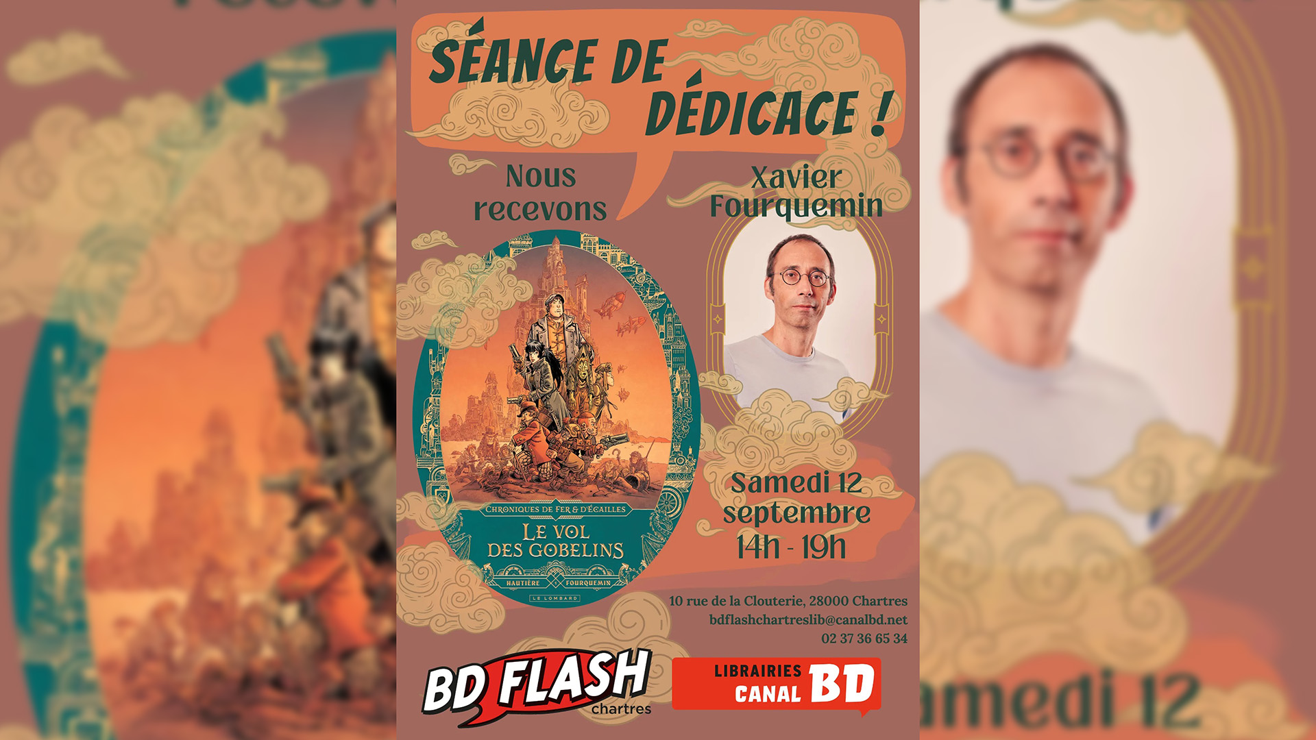 Séance de dédicace de Xavier Fourquemin pour Chroniques de Fer et d'Écailles 10 Rue de la Clouterie Chartres 2026-09-12