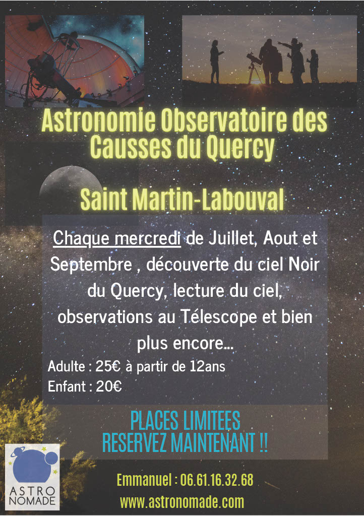 Soirée astronomie à l’observatoire des causses du Quercy Saint-Martin-Labouval