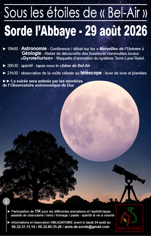 Soirée astronomie: Sous les étoiles de Bel-Air  Sorde-l&rsquo;Abbaye